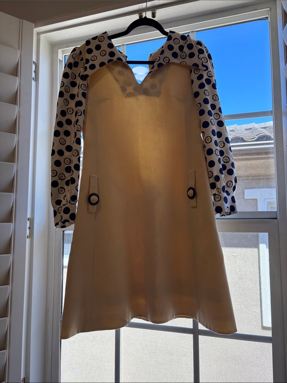 Cream A-Line Dress with Polka Dot Sleeves